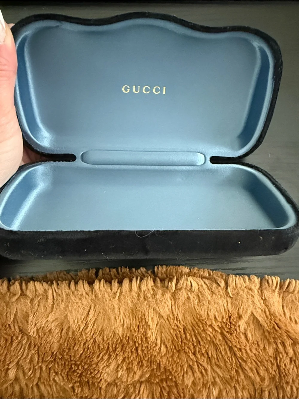Gucci Eyewear Case Set — Black Exterior, Blue Interior, White & Black Dust Bags
